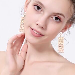 NEW BRIDE SEED BEAD DROP EARRINGS Gold Pearl Statement Earrings
